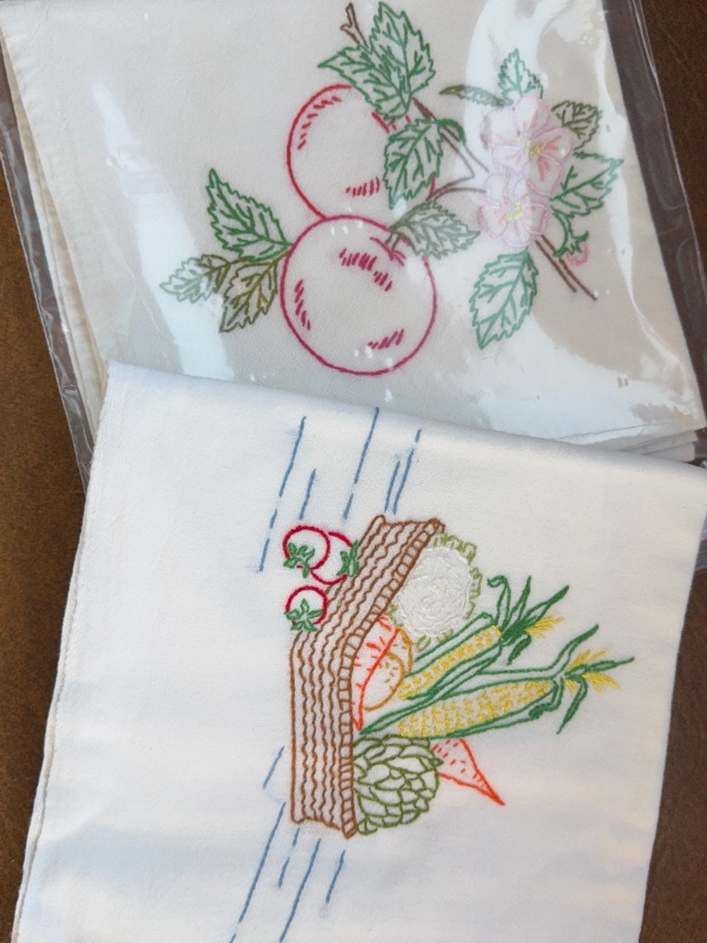 2 HAND MADE EMBROIDERED  TEA TOWELS NEVER USED    47 X 31 INCHES